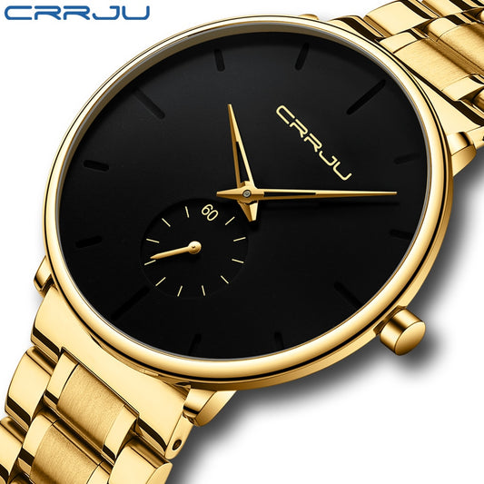 CRRJU Mens Watches Stainless Steel Men&#39;s Wrist Watch Casual Luxury Waterproof Sport Watch for Men Quartz Watch Relogio Masculino
