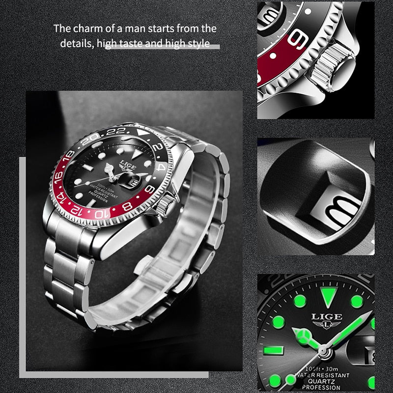 2022 New LIGE Mens Watches Fashion Business Waterproof Quartz Wrist Watch Men Top Brand Luxury Stainless Steel Sport Clock Male