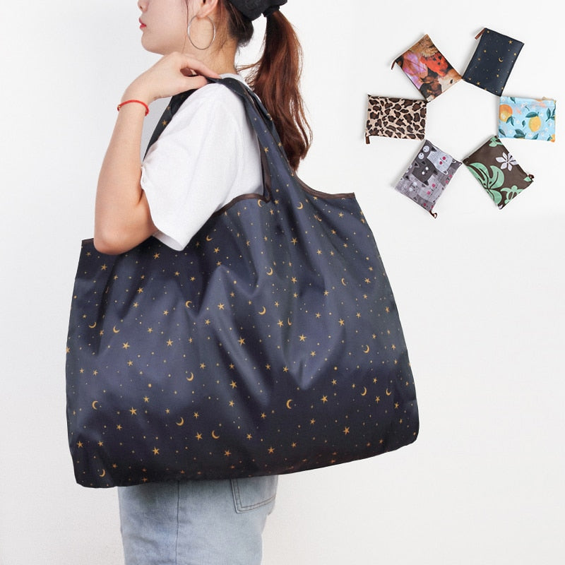 Folding Shopping Bag Eco-friendly Reusable Portable Shoulder Handbag for Travel Grocery Fashion Pocket Tote Bags