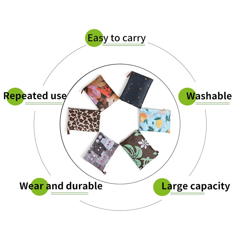 Folding Shopping Bag Eco-friendly Reusable Portable Shoulder Handbag for Travel Grocery Fashion Pocket Tote Bags