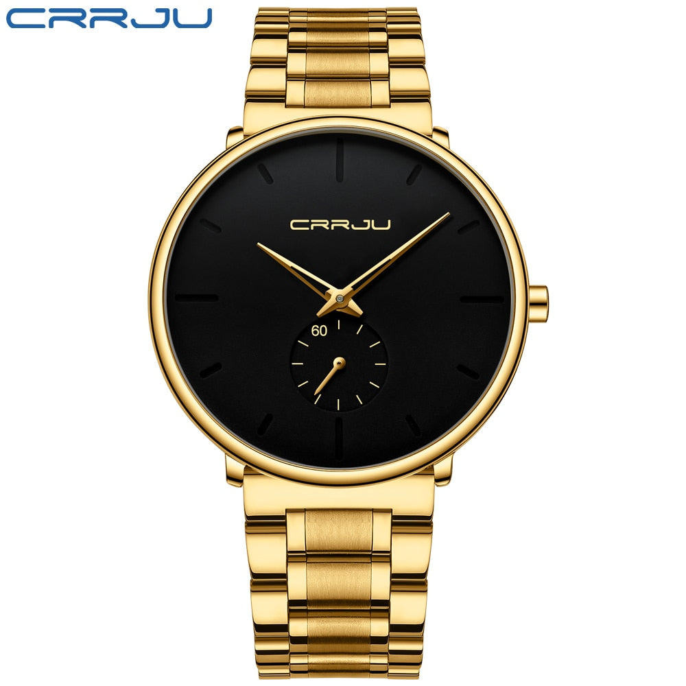 CRRJU Mens Watches Stainless Steel Men&#39;s Wrist Watch Casual Luxury Waterproof Sport Watch for Men Quartz Watch Relogio Masculino